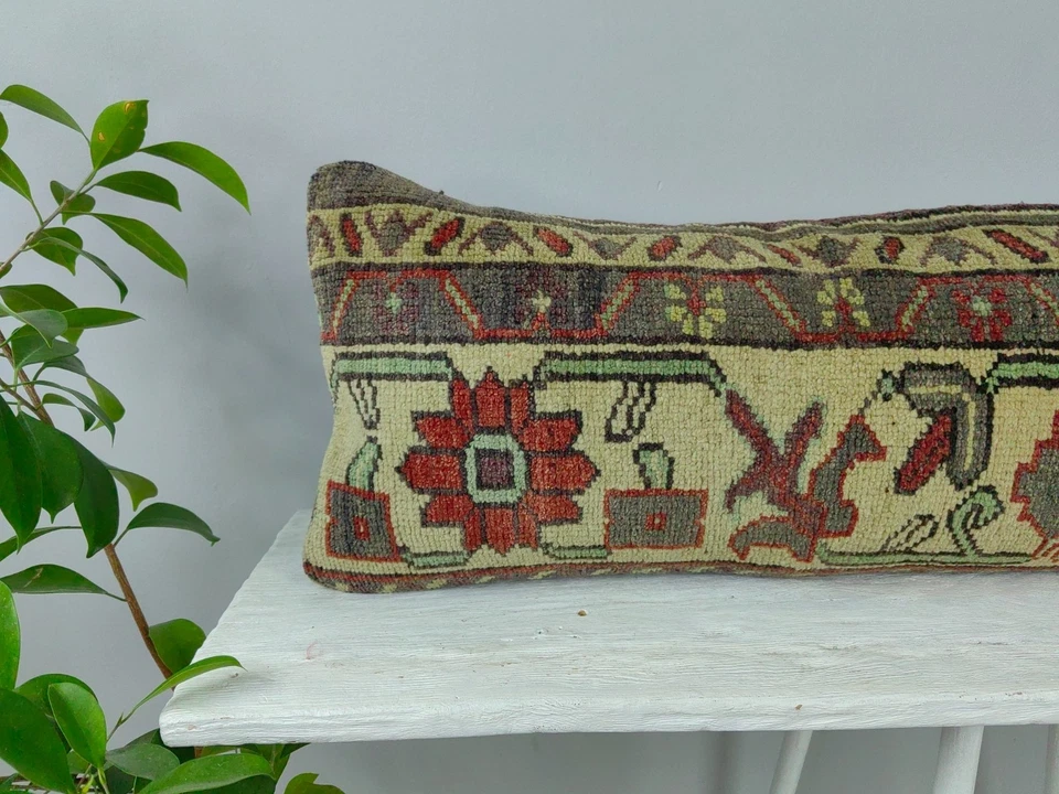 LONG BOLSTER PILLOW TURKISH RUG PILLOW LONG BED PILLOW LONG LUMBAR PILLOW DECOR - Image 2 of 4