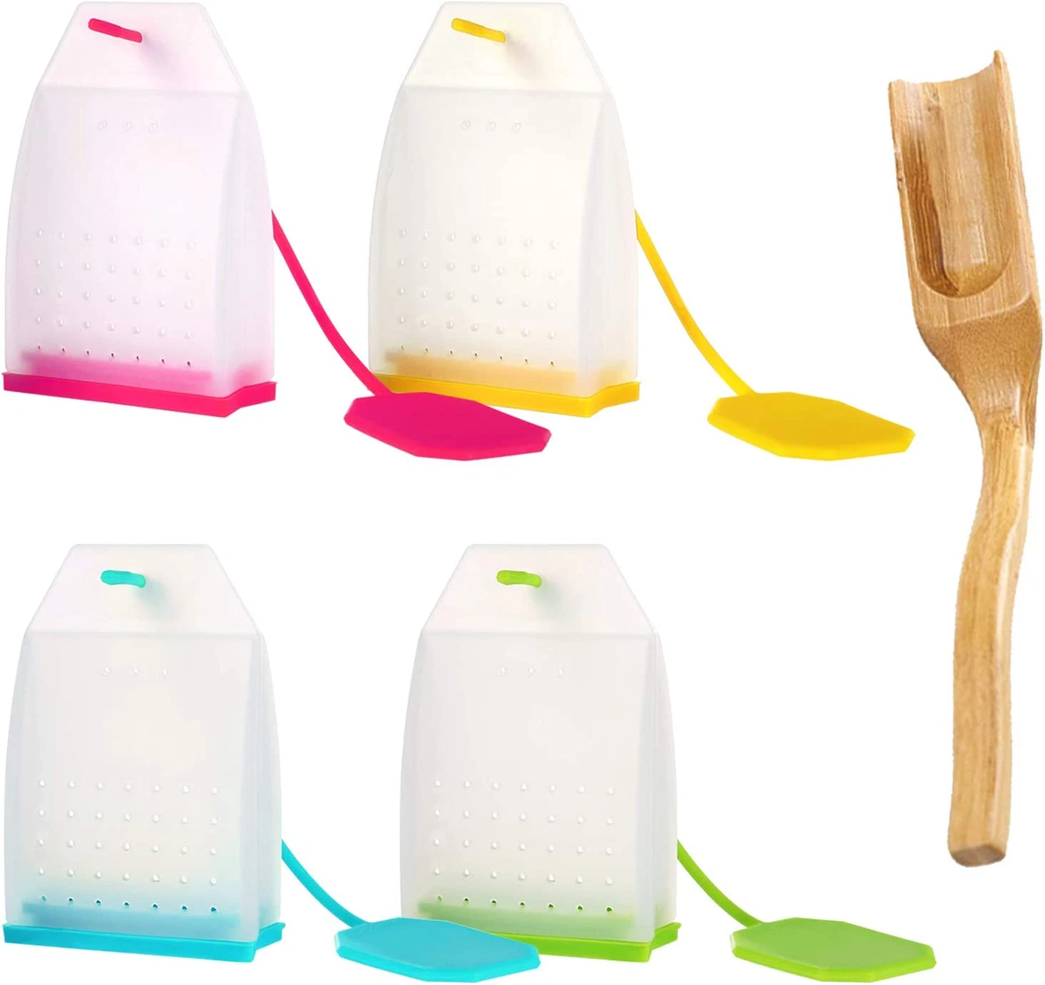 Infusor de te de silicona paquete de 4 bolsitas de filtro de te de hojas sueltas