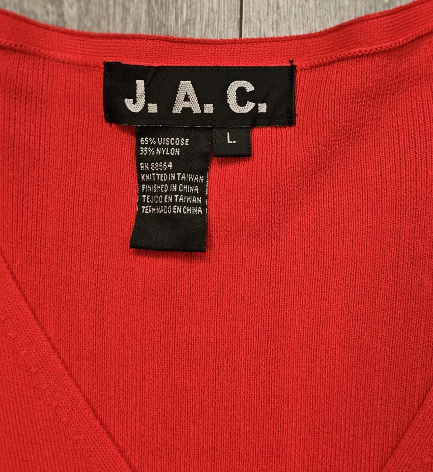 Cárdigan tejido con botones vintage Y2K JAC LS suéter recortado rojo para mujer talla Lg Foto 3 de 4