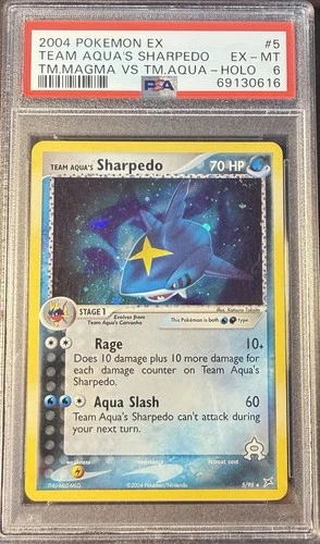 2004 Pokémon EX Team Magma Vs Team Aqua 5 Team Aqua’s Sharpedo Holo PSA 6 EX-MT