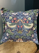 William Morris strawberry thief 15” Oxford cotton cushion cover feather pad blue
