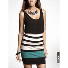 NWT Express Y2K Style Colorblock Blouson Dress SZ XS Bodycon Striped Mini