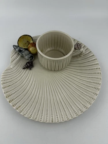 Vintage Fitz Floyd Coquille Seashell 9" Snack Set Mug with Original Box