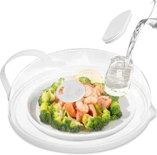 Microwave Splatter Cover with Water Steamer for Food - 10 Inch Steam Microwave S