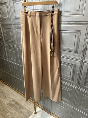 MSGM High Waisted Wool Blend Wide Leg Light Brown Trousers  IT42/ UK 10 RRP £380