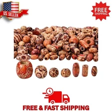 Bememo 400pcs Wooden Beads – Mixed Shapes for DIY Jewelry & Hair Crafts