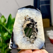 79G Natural black agate crystal geode quartz column spirit energy healing