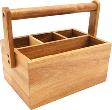 Wooden Silverware Organizer with Handle – Multi-Purpose Utensil Caddy for Kitche