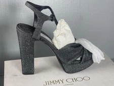 Jimmy Choo Shoes Womens Size 41 Black Heloise 120 Glitter Platform Sandals $1025