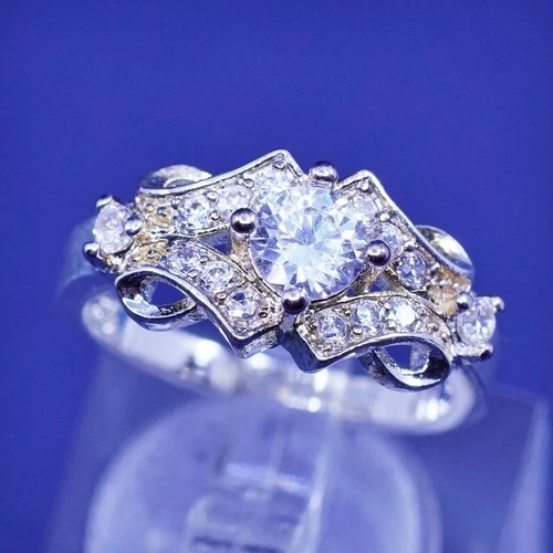 Size 5.5, vintage vermeil gold over sterling 925 silver ring with cluster Cz