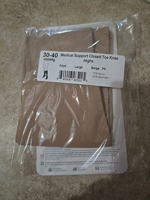 NEW Ames Walker Medical Support Knee Highs 30-40mmHg Beige Large Closed Toe P300