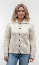 NEW Carraig Donn Women s Beige Merino Wool Cable Knit Cardigan Ireland M Medium
