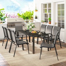 9 Piece Garden Dining Set Table & 8 Chairs Steel Frame Texteline Patio Set