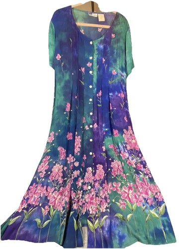 VTG Long Dress XL Feminine Flowy Summer Fairy BOHO Colorful Lounge Rayon LaCera