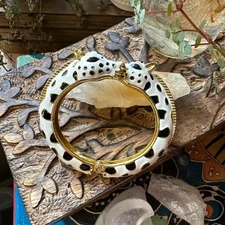 Giraffe Head Hinged Bangle Bracelet Gold Tone Enamel Safari Animal