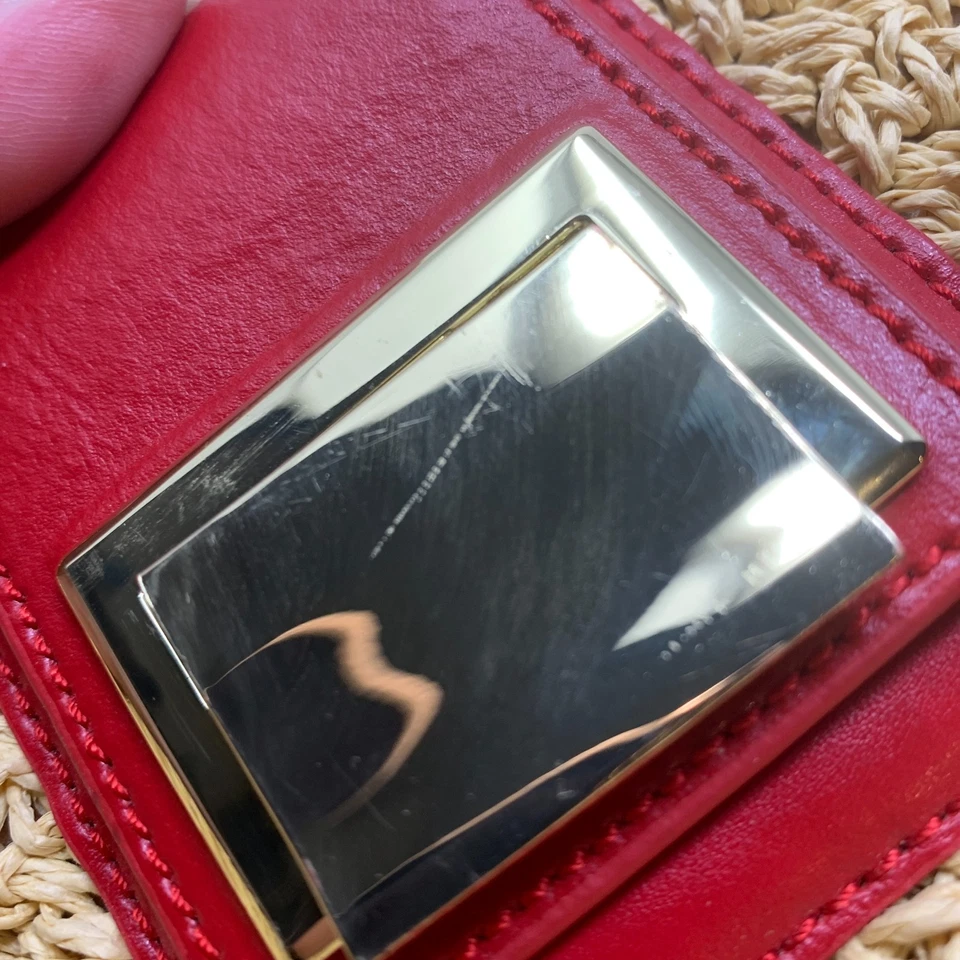 Bolso de Hombro Talbots Natural Rafia Paja Rojo Cuero Vegano Playa Cartera Viaje Foto 4 de 4