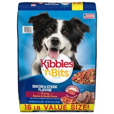 Kibbles 'n Bits Dry Dog Food Adult Dogs Savory Bacon  Steak Flavor 16 lb. Bag