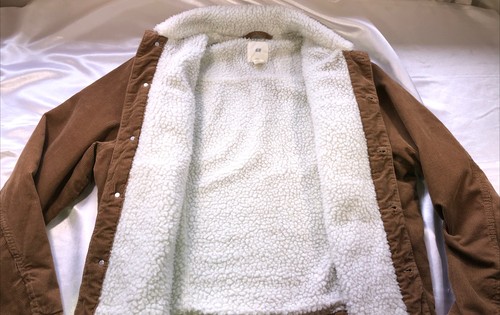 H&M Coat Chore Barn Field Corduroy Sherpa Lined Gold-ish Brown Womens Size L - Picture 8 of 9