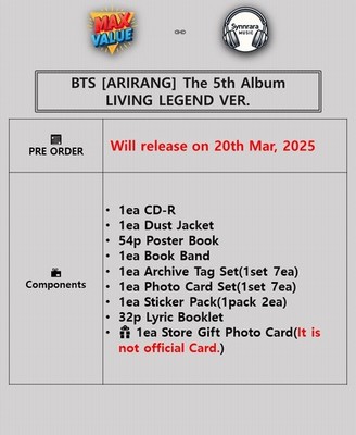 BTS ARIRANG 5th Album LIVING LEGEND Ver/CD+Poster Book+Booklet+7
