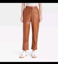 Women's High-Rise Faux Leather Tapered Ankle Pull-On Pants - A New Day XS
