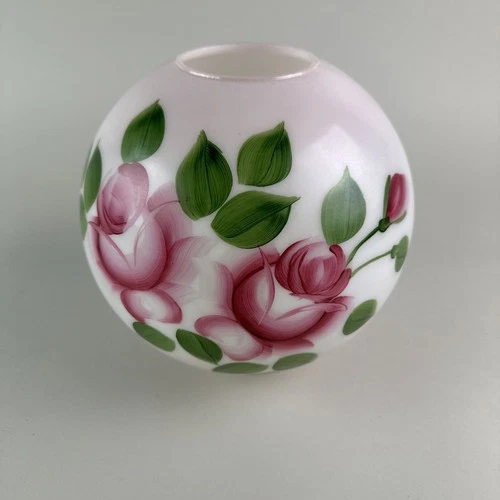Vintage Floral Painted Milk Glass 8-3/4" Globe Hurricane Lamp Shade 4” Fitter