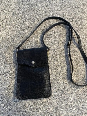 Stella Bianca Black Pebbled Leather Small Crossbody Bag~Made in Italy~EUC