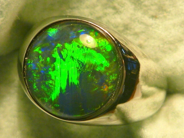 Mens Opal Ring Sterling Silver Natural Opal Triplet. 12mm Round