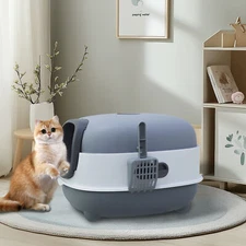 Compact Enclosed Cat Litter Box with Litter Scoop Plastic Cat Toilet Easy Clean