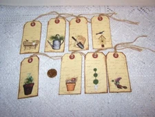8~Spring~Primitive~Gardening~Linen Cardstock~Gift~Hang~Tags