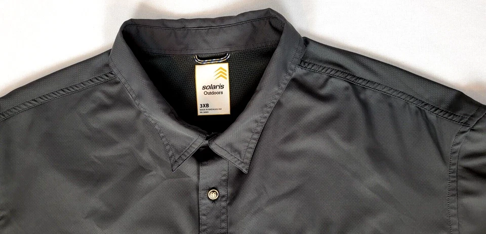 Solaris Outdoors Men 3XB Dark Olive Gray Short Sleeve Polyester Button Up Shirt - Imagem 3 de 4