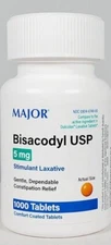 2 Pack Major Bisacodyl 5 mg 2000 Coated Tablets -Expiration Date 02/2026
