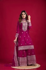 Pink Color Pure Heavy Chinnon Silk Top Palazzo With Dupatta For Party Wear