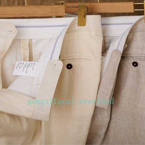 New Naples Men 100% Linen Pants Casual Pleats High Waist Straight Dress Pants - 第 15/25 張圖片