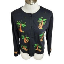 Michael Simon Light Beaded Palm Tree Monkey Cardigan Women's Medium Cotton