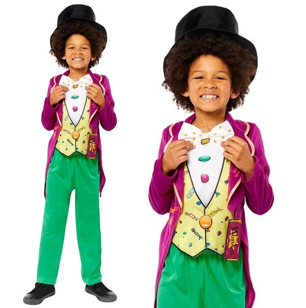 Bambini Willy Wonka Costume Bambini Roald Dahl Libro Giorno Completo Nuovo