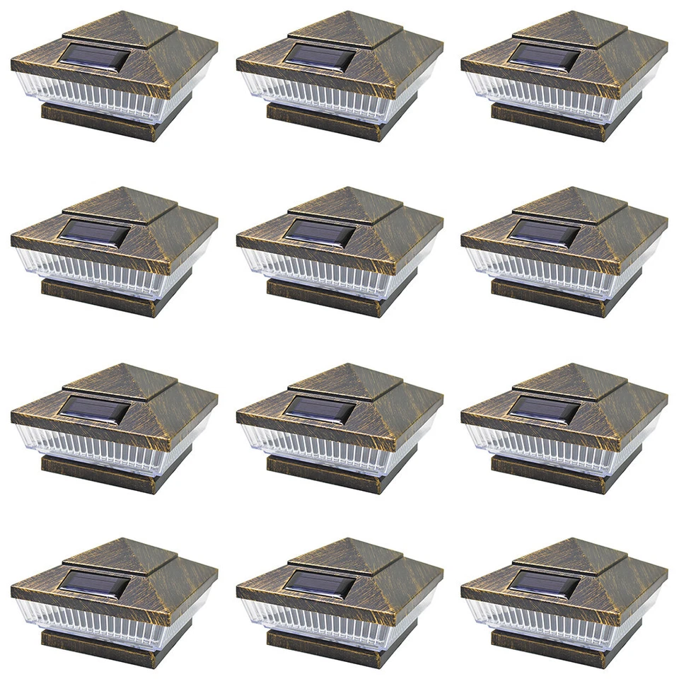 12 Black Bronze Copper Silver 4 x 4 Solar Post Lights Outdoor Deck Cap Fence - Image 2 of 4