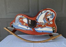 Antique WOODEN ROCKING HORSE Original decals 32  Long with Springs Riding toy