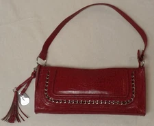 Fortuna Valentino short shoulder handbag, red mock croc leather, silver accents