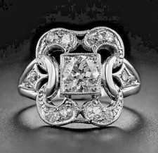 1Ct White Round CZ Antique Style Engagement Wedding Ring In 925 Sterling Silver