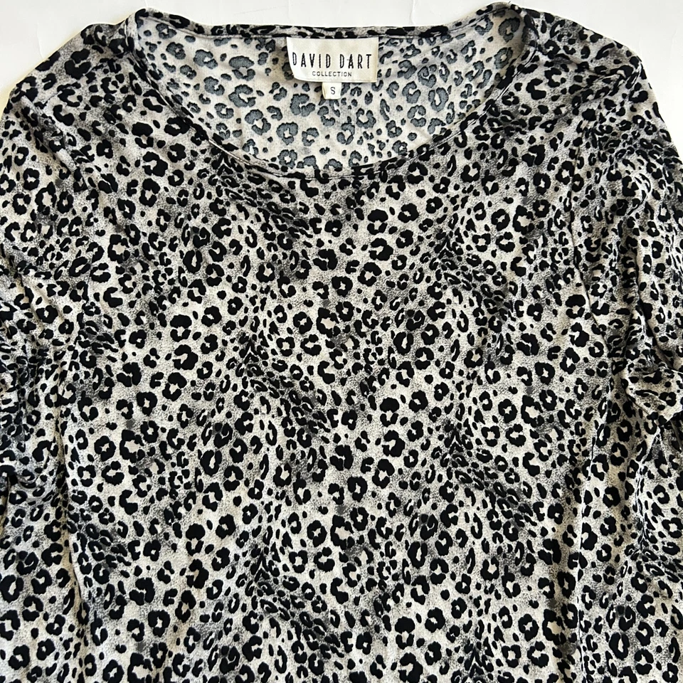 Camisa sedosa David Dart Collection negra leopardo para mujer S Art to Wear hecha en EE. UU. Foto 3 de 4