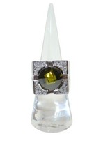 925 Square Large Vintage Oval Peridot Green Ring Sz 6 6.5