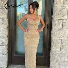 Beaded Pearl Evening Gowns For Women Formal Party Birthday Engagement Dress Prom