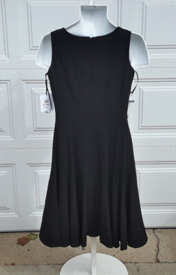 Calvin Klein Womens Black Pleated Round Neck Sleeveless Fit \u0026 Flare Dress  Size 6 | eBay