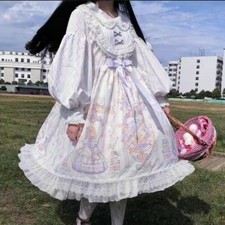 Costume cosplay vestito lolita gotico da donna ragazza kawaii con volant manica a sbuffo vintage