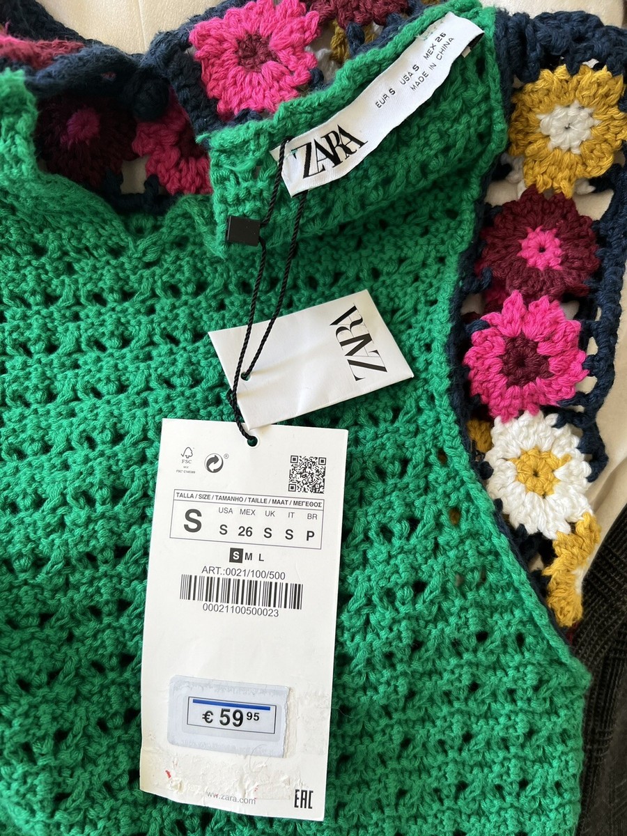 New Zara FLORAL GREEN CROCHET KNIT COTTON DRESS LIMITED EDITION SZ S | eBay