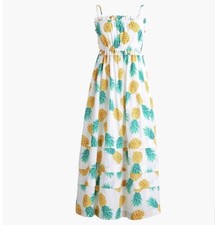 NWT J.Crew Women’s Pineapple Squareneck Ruffle Maxi dress White Summer Green 4