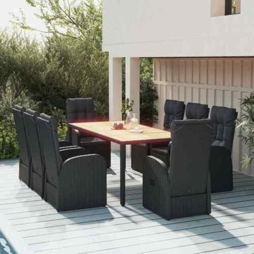Outdoor Dining Set 9 Piece Dining Table and Chairs with Cushions Black vidaXL - Picture 1 of 10