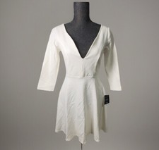Lulus New W/Tags White Mini Dress Deep V Swing Skirt 3/4 Sleeve Open Back Small