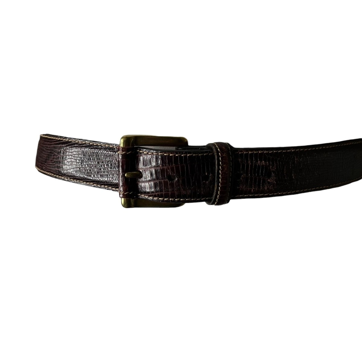 Vintage Trafalgar Brown Leather, Lizard Embossed Belt, 34 | eBay display picture 2