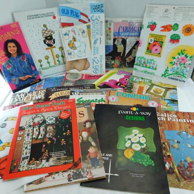 Crafts & Book Lot 21 Pieces Patterns, Vintage Leisure Arts, Crochet, Transfers